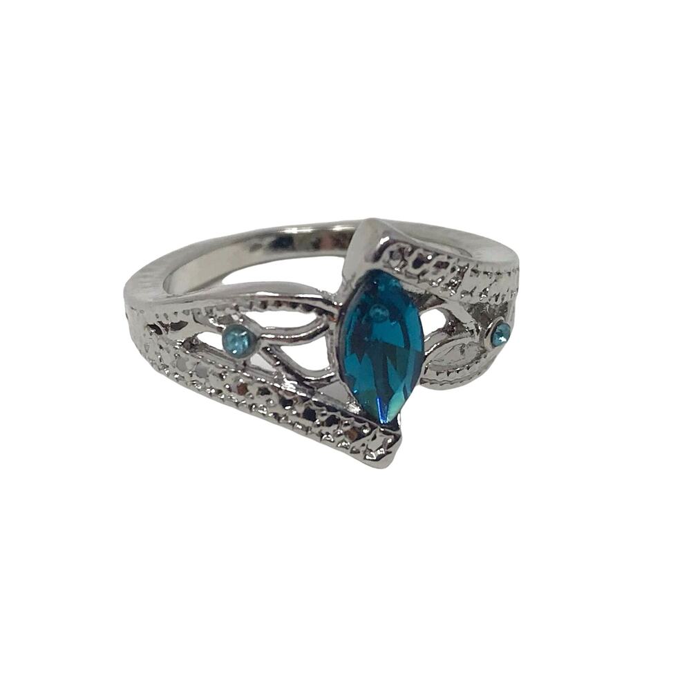 Elegant Teal Marquise Ring Size 6-6.25 Silver-tone NWOT